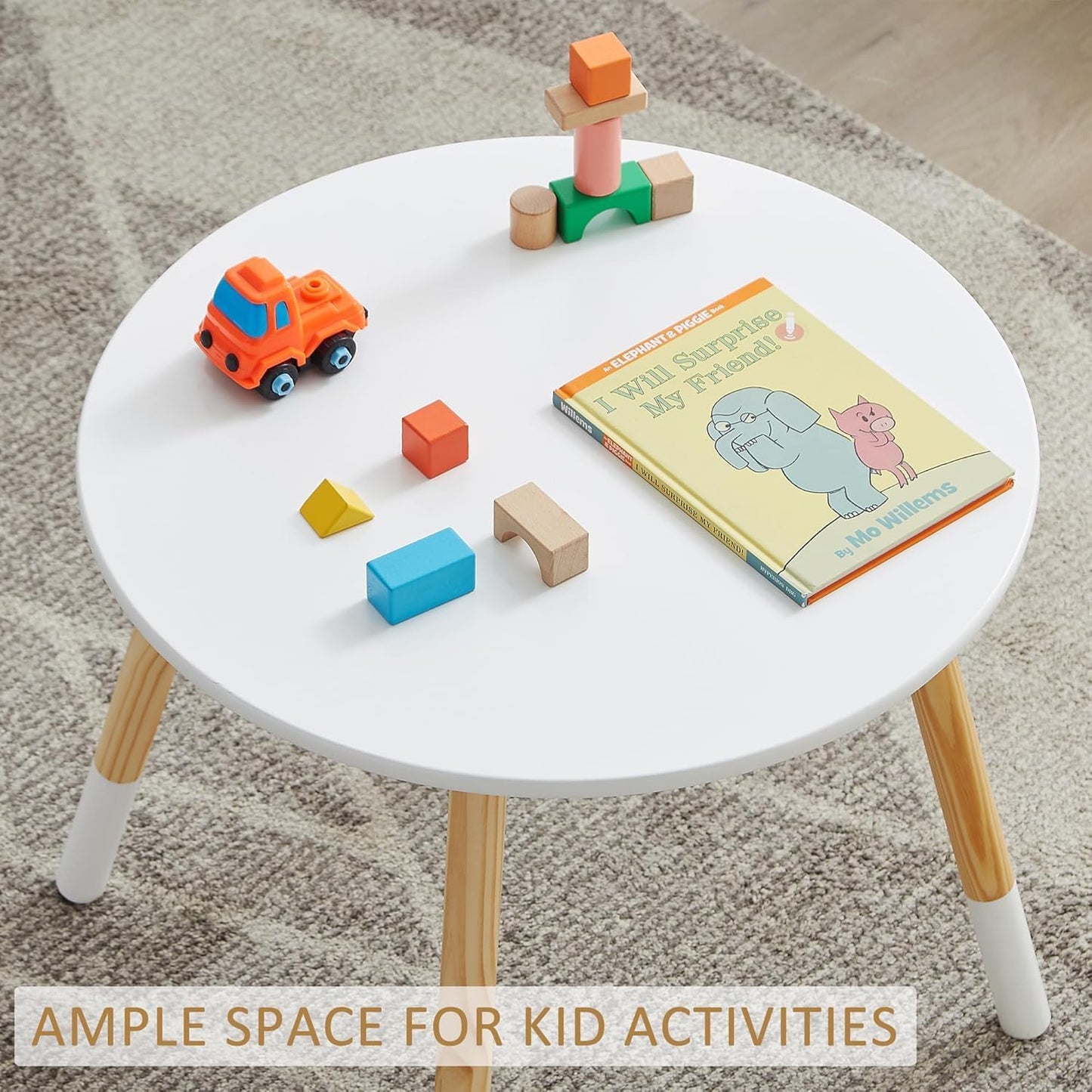 VECELO Round Table and Chair Set Playroom Furniture Wooden, Modern Minimalist Design, Compact Size, Easy Assembly, White