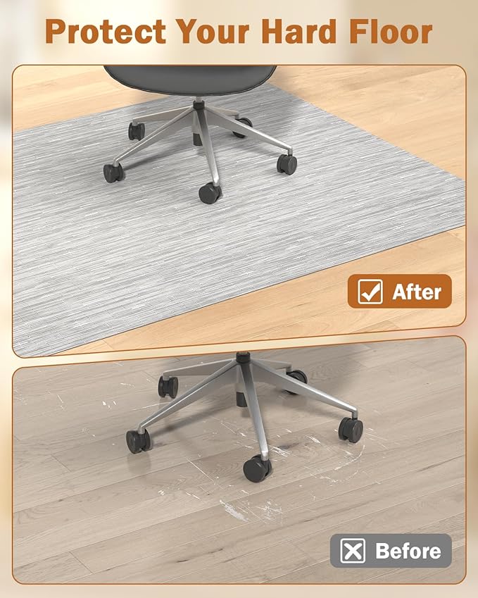 Blvornl Office Chair Mat for Hardwood Floor, 35.4"*47.2" Desk Computer Chair Mat for Hard Wood, Large Anti-Slip Hard Floor Protector, PVC Mat Desk Rug for Office and Home Silver Grey