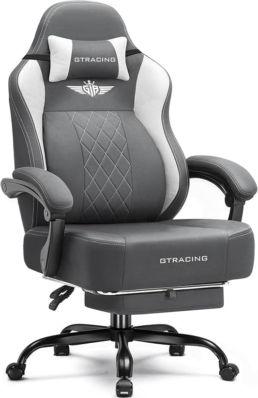 GTPLAYER Big and Tall Gaming Chair Breathable Fabric Computer Chair with Strong Lumbar Support, Comfortable Office Chairs with Pocket Spring Cushion, High Back Ergonomic Desk Chairs with Footrest