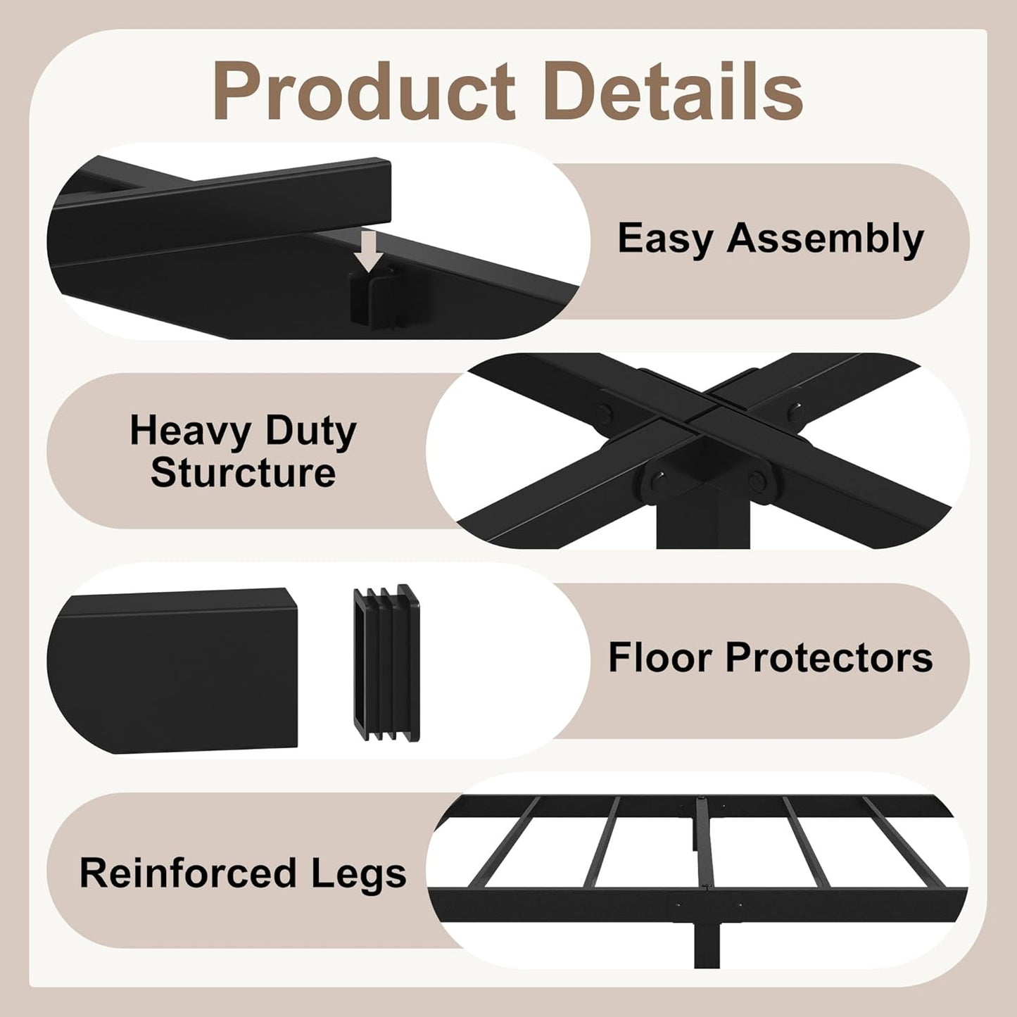 5 Inch Low Queen Bed Frame, Heavy Duty Bed Frame Queen Size Low Profile, No Box Spring Needed, Easy Assembly, Noise Free, Black