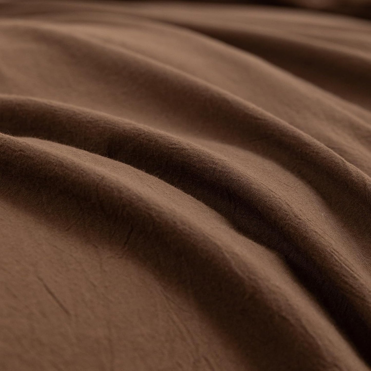 BESTOUCH Duvet Cover Set 100% Washed Cotton Linen Feel Super Soft Comfortable Chic Lightweight 3 PCs Home Bedding Set Solid Cocoa Brown Super King
