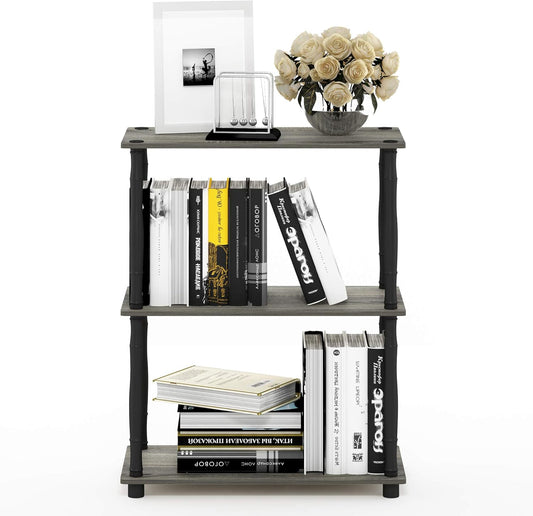 Furinno 18029GYW/BK Turn-N-Tube 3-Tier Compact Multipurpose Shelf Display Rack, Classic, French Oak Grey/Black, 3-Tier Classic Tubes