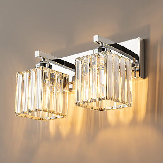 Modern Bathroom Vanity Light 2-Lights Chrome Crystal Bathroom Wall Light Vanity Light Fixtures，12.59-inch Modern Minimalist Design