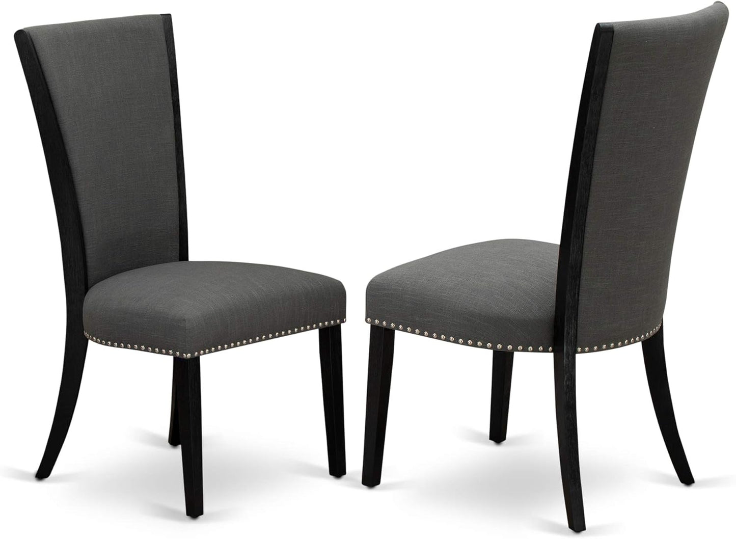 X12VE-0C6-50 - 14-Pc Dining Room Set a Rectangular Dining Table with a coffee Table and 12 Dark Gotham Grey Linen Fabric kitchen Chair, 39x120 Inch, Wire Brushed Black