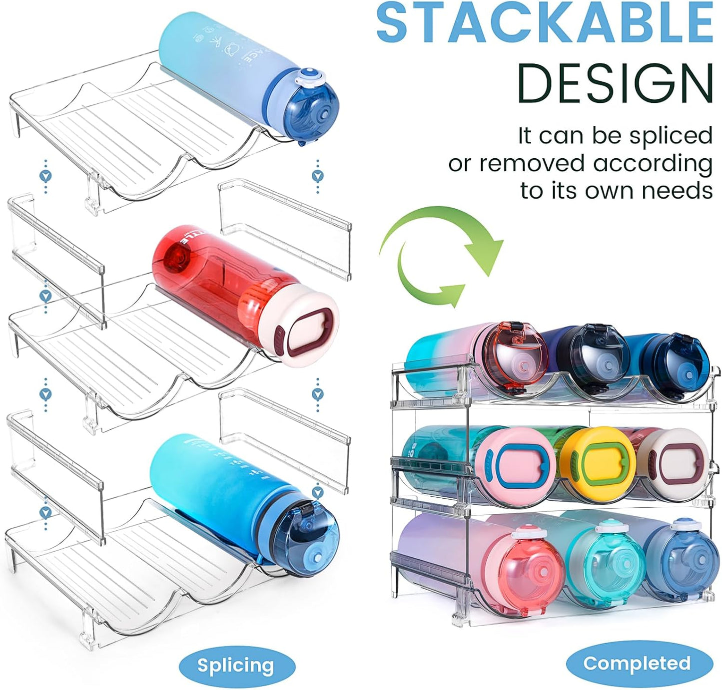 Water Bottle Organizer for Cabinet, 3 Pack Water Bottle Organization and Storage Shelf, Plastic Water Bottle Holder Rack for Fridge, Kitchen, Desktop