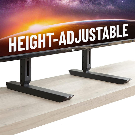 ECHOGEAR Universal Large TV Stand for 49” to 77” TVs up to 100lbs – 8.5” Height Adjustment for Perfect View- Wobble-Free Replacement Stand w/Universal Fit - Flat Design Compatible w/Soundbars