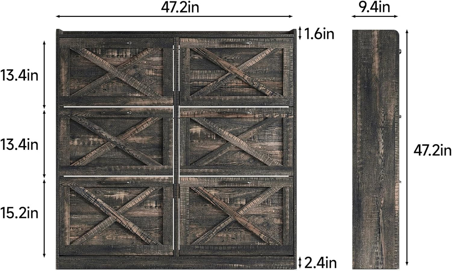 Maupvit Large Shoe Storage Cabinet with 6 Flip Drawers, Freestanding Shoe Organizer with Metal Handles for Entryway, Narrow Shoe Rack Cabinet, Dark Rustic Oak