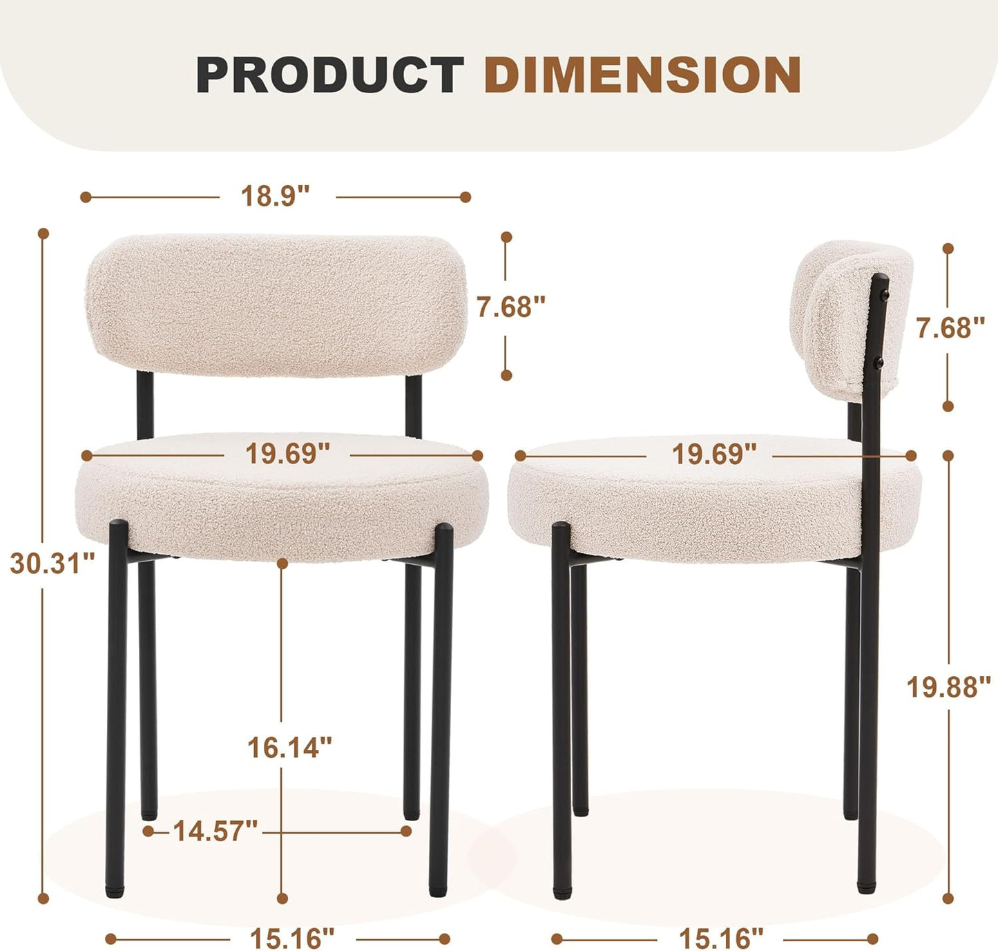 Dining Chairs Set of 4, White Boucle Dining Chair, Curved Backrest Upholstered Dining Room Chairs with Black Metal Legs, Mid Century Modern Dining Chairs for Kitchen, Living Room, White