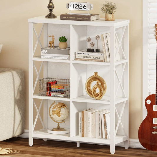 FATORRI 6 Cube Storage Organizer Shelf, Wood and Metal Cubby Bookshelf, Modern Cube Book Shelf (White Oak)