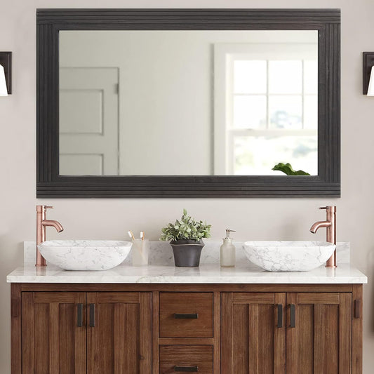 YOSHOOT Hand-Made Wooden Spliced Wall Mirror for Bathroom, Rustic Farmhouse Vanity Mirror, Décor Wall Art, Solid Wood Frame, Vertical or Horizontal Hanging, 60" x 30", Black