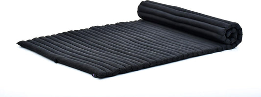 Leewadee - Kapok Roll Mat – Handcrafted Folding Sleep & Relaxation Mattress from Thailand, Ideal as Guest Bed, Camping Mat, Yoga Mat or Traditional Futon, 75 x 39 inches, Black