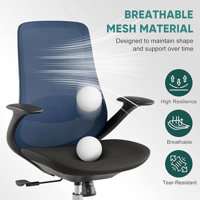 Ergonomic Mesh Office Chair, 330LBS Executive Desk Chair with Lumbar Support, 2D Armrests, Comfy Swivel Computer Task Chairs for Long Hours (Blue)