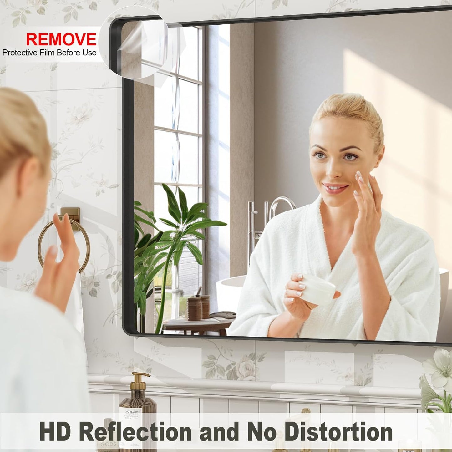 30x36 Inch Black Framed Bathroom Mirror for Wall, Matte Black Metal Mirror, Rounded Corner Rectangle Vanity Mirror, Anti-Rust, Shatterproof (Horizontal/Vertical)