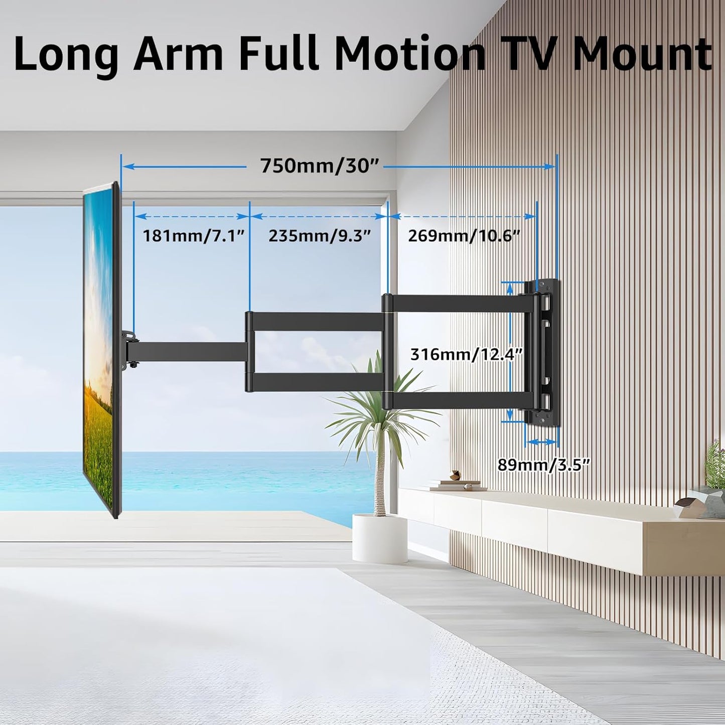 MOUNTUP Corner TV Wall Mount for Most 26-65 Inch TVs, Long Arm TV Mount with 30 Inch Extension Arm, Smooth Swivel Tilt Single Stud Full Motion Bracket Max VESA 400x400mm, 77 lbs Heavy Duty, MU0057