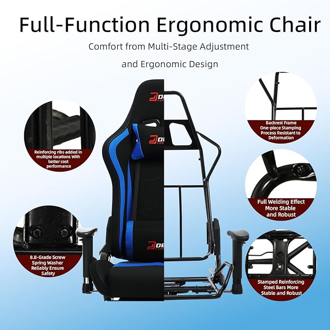 Ergonomic Fabric Gaming Chair with Footrest and Lumbar Support Racing Office Chair Adult-Specific Computer Gaming Chair Wrinkle-Resistant.(1005-DeepBlue)