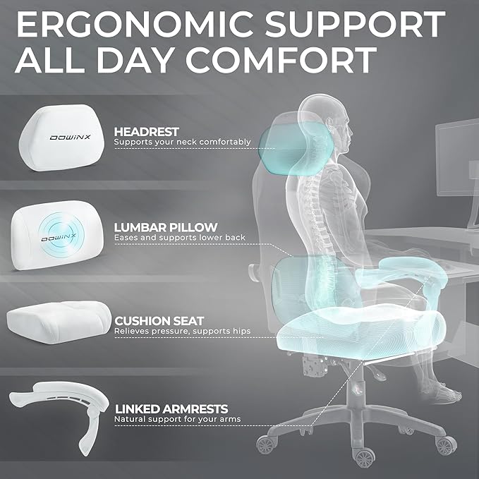 Dowinx Big and Tall Gaming Chair, Suede Fabric Game Chair with Pocket Spring Cushion, High Back Gamer Chair Ergonomic with Footrest for Adults Office, 440LBS, White