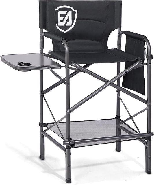 EVER ADVANCED 30.7" Seat Height Directors Chair for Makeup Artist with Side Table Easy Get in Out for Elderly Tall Camping Chair Supports 350lbs Black