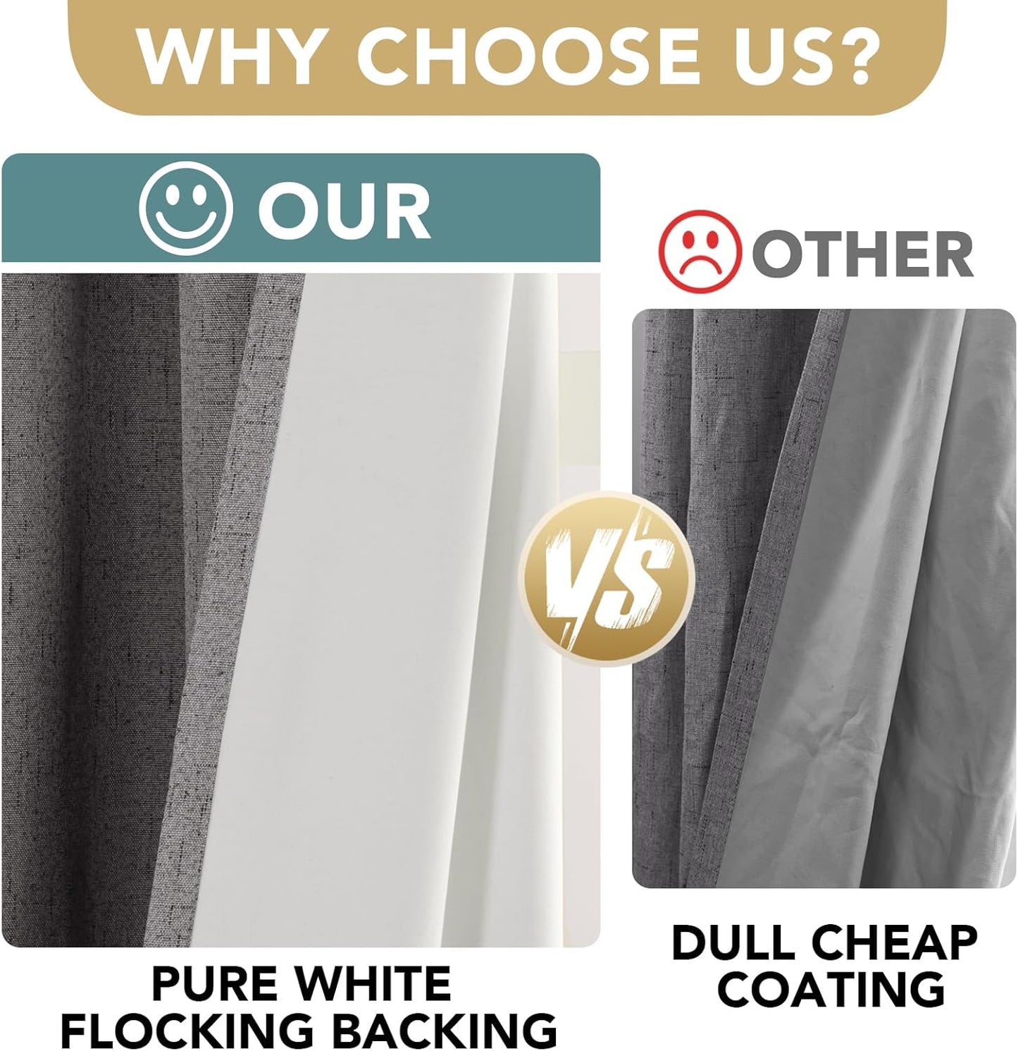 H.VERSAILTEX Linen Blackout Curtains 54 Inches Long 100% Absolutely Blackout Thermal Insulated Textured Linen Look Curtain Draperies Anti-Rust Grommet, Energy Saving with White Liner, 2 Panels, Grey