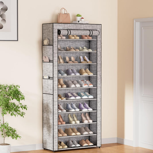 Covered Shoe Rack Tall Metal Shoes Rack Organizer for Entryway Garage Closet Tall Shoe Shelf Shoe Storage Cabinet Free Standing Large Garage Shoes Racks Organizer (23.6 L x 11.8W)