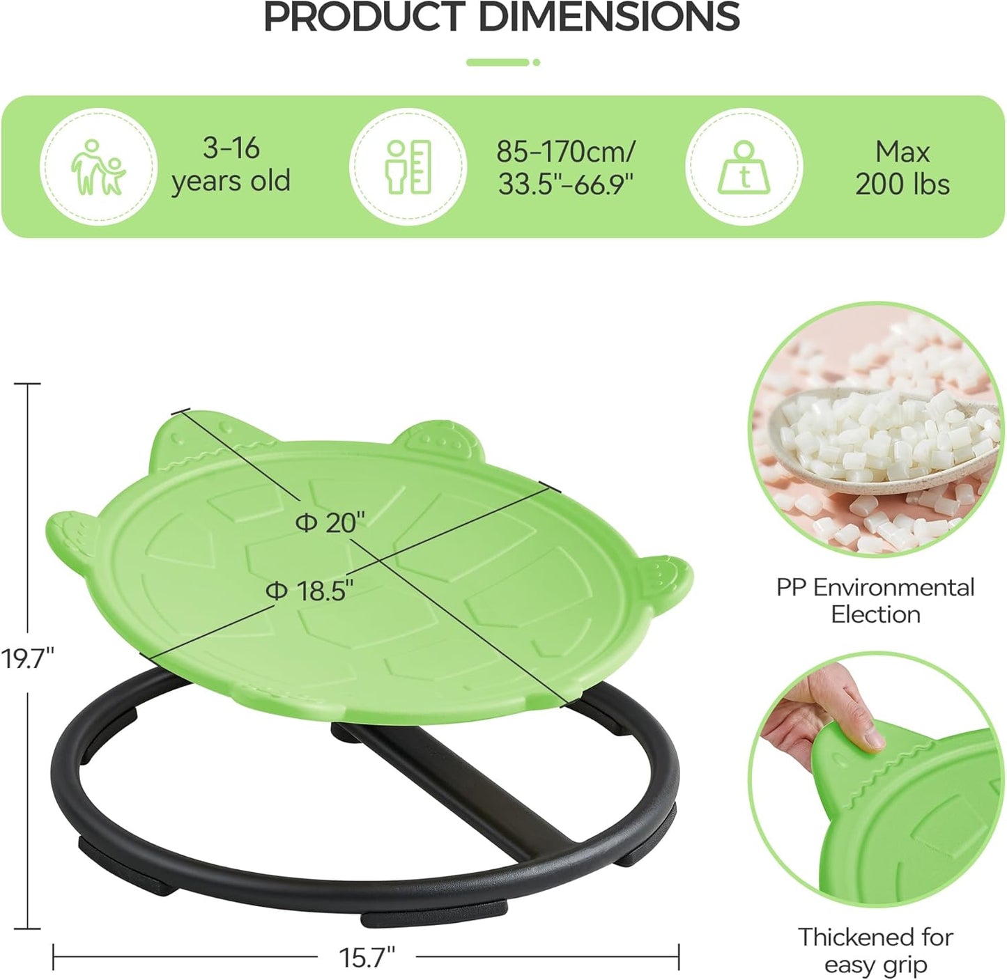 Swivel Chair for Kids, 360° Spinning Seat, Toddler Sit and Spin Wobble Chair, Sensory Balance Toys, Autism ADHD Chairs, Play Equipment Relief Motion Sickness for Boys Girls (Green)