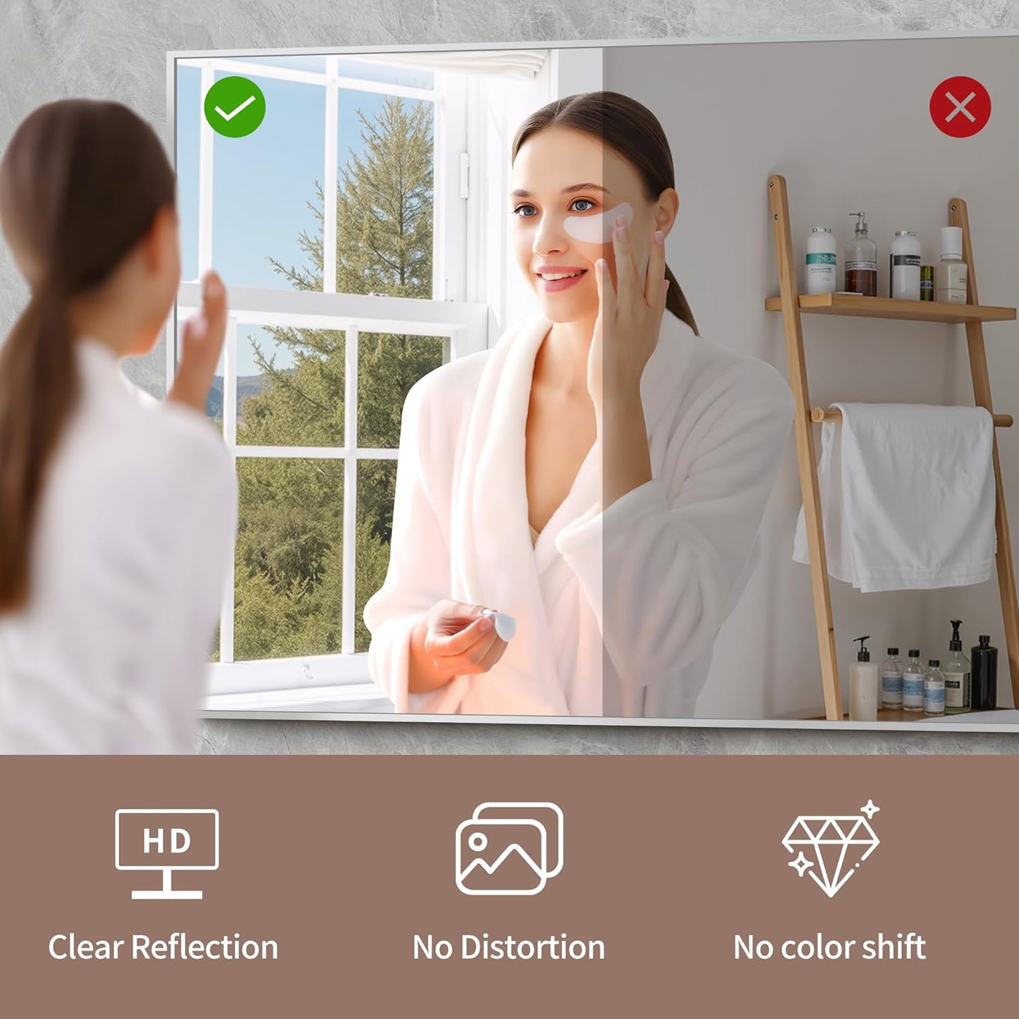 YIROMAN Bathroom Mirror 36"x40", Large Brushed Silver Bathroom Mirror for Over Sink with Aluminum Frame, Rectangular Vanity Mirror with Right Angle, Wall Mirror Hangs Horizontal or Vertical