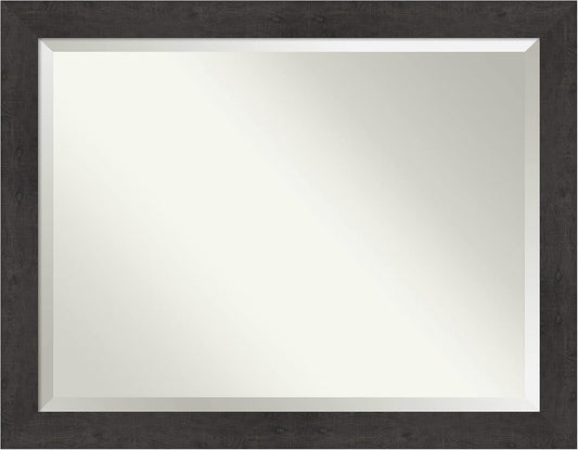 Amanti Art Brown Bathroom Mirror for Over Sink, 36x46 Rustic Plank Espresso Rectangle Vanity Mirror, X-Large Rustic Farmhouse Frame, Hangs Horizonally and Vertically, Bathroom Wall Decor, Beveled Edge