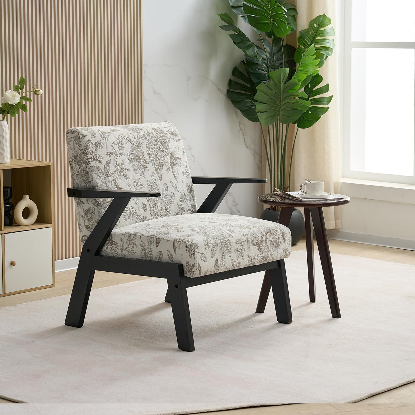GDFStudio Aogex Accent Chair, Upholstered Club Chair, Printed Design Armchair, Wooden Frame Single Sofa, Back Support Seating, Comfort Reading Lounge, Reading Single Sofa for Living Room, Beige+Gray