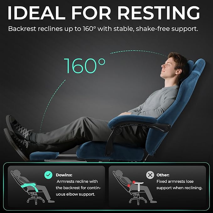 Dowinx Big and Tall Gaming Chair, Suede Fabric Game Chair with Pocket Spring Cushion, High Back Gamer Chair Ergonomic with Footrest for Adults Office, 440LBS, Blue