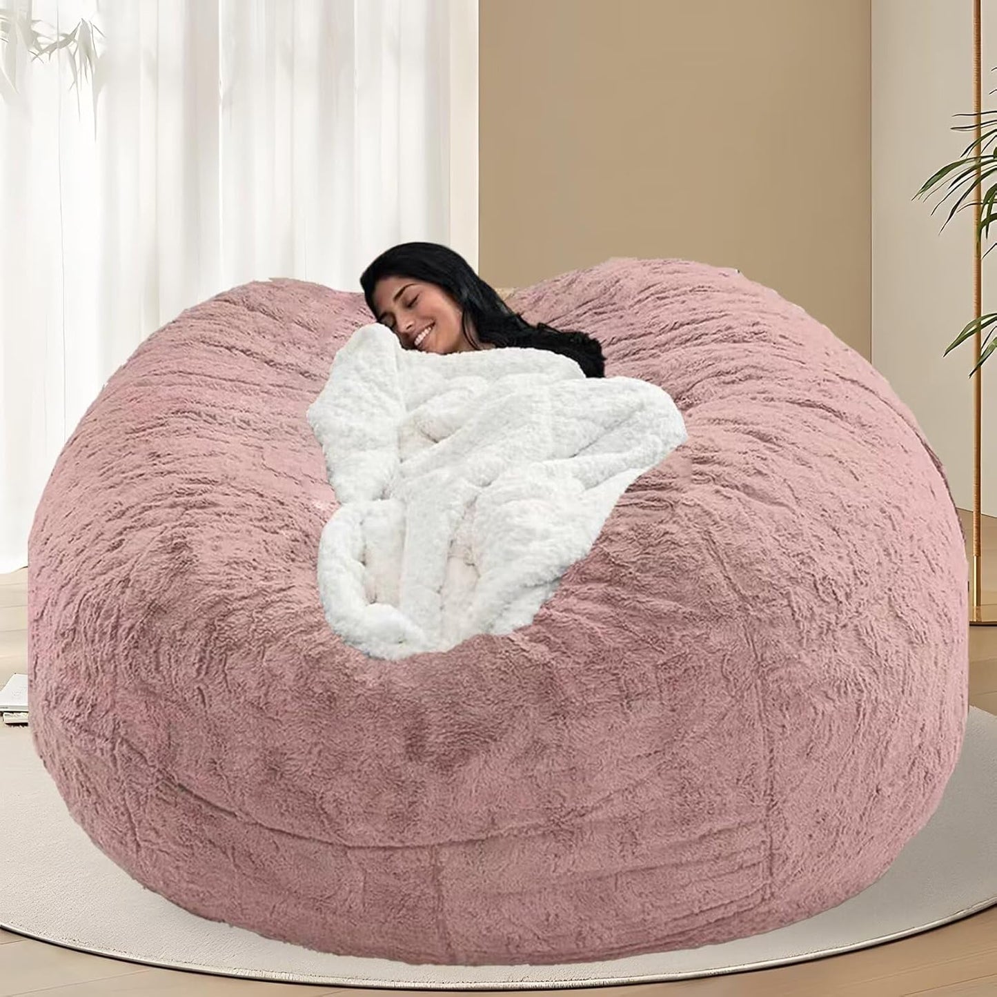 BCU 7FT Big Bean Bag for Adults Kids Without Filling Oversized Bean Bag Chair Cover for Stuffed Animal Storage, Powder Pink