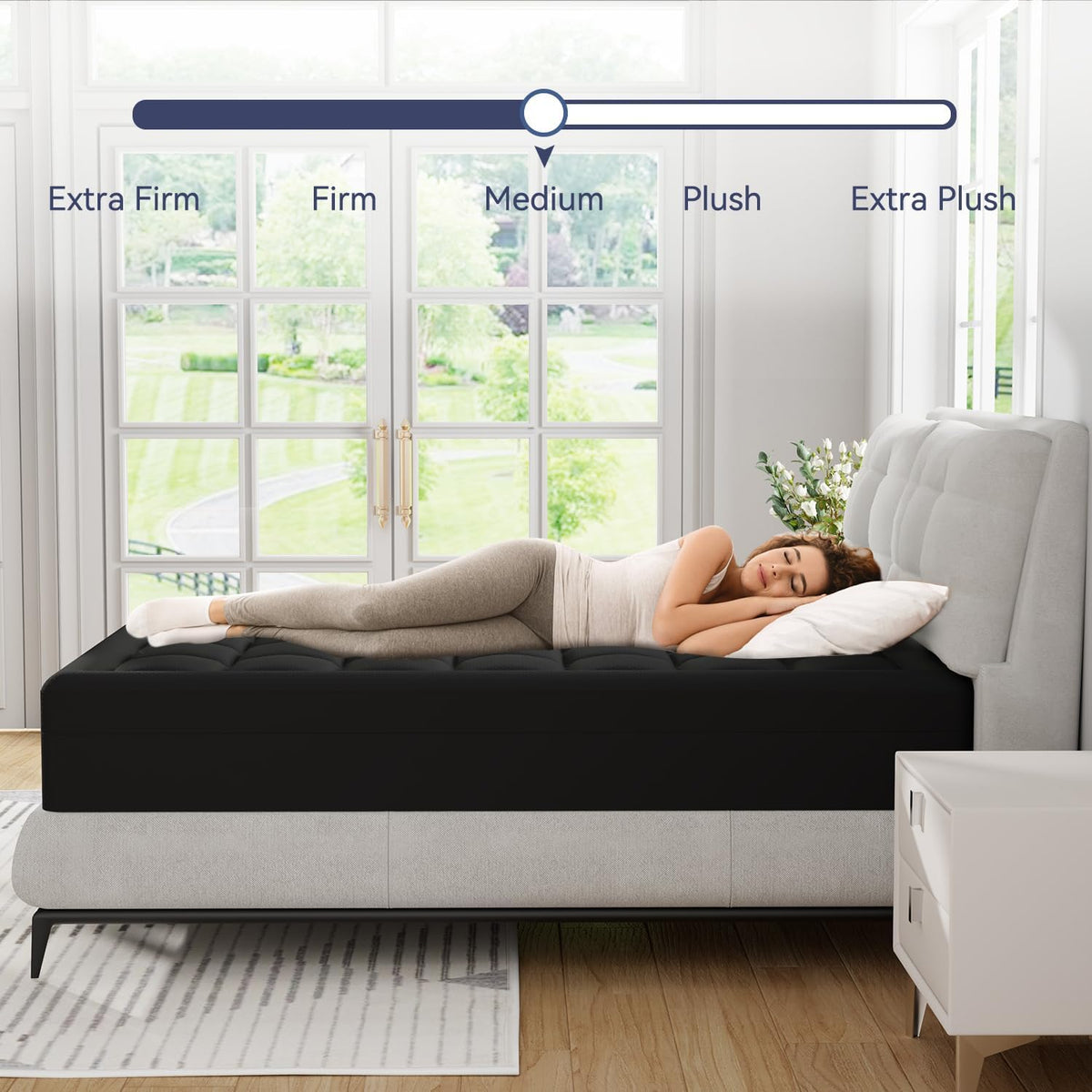 ELEMUSE Dual Layer 3 Inch Memory Foam Mattress Topper Queen Size, 2 Inch Cooling Gel Memory Foam Plus 1 Inch Down Alternative Pillowtop Mattress Pad with Cooling Cover, Soft Comfort Support,Black
