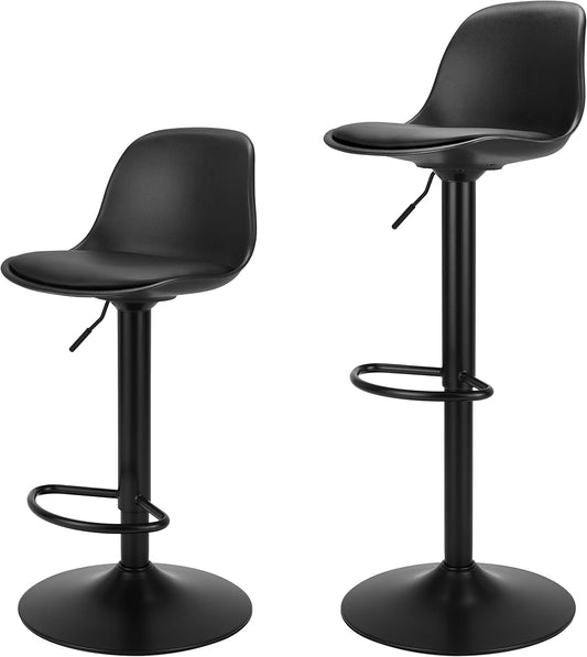 Finnhomy Bar Stools Set of 2, Swivel Barstools with Footrest and Ergonomic PP Back, Counter Height Adjustable Modern Counter Stools for Kitchen, Black