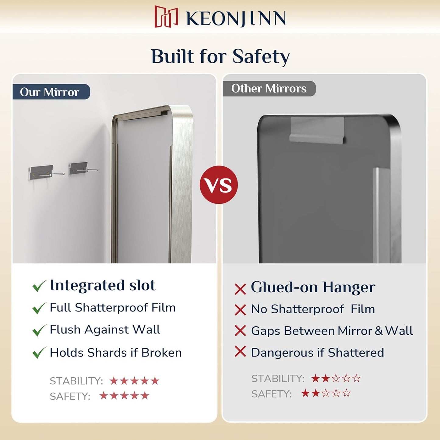 Keonjinn Brushed Nickel Mirror 24 x 32 Inch Silver Bathroom Mirror for Over Sink, Rounded Rectangle Farmhouse Vanity Mirror, HD Tempered Glass Wall Mirror, Aluminum Alloy Frame (Horizontal/Vertical)