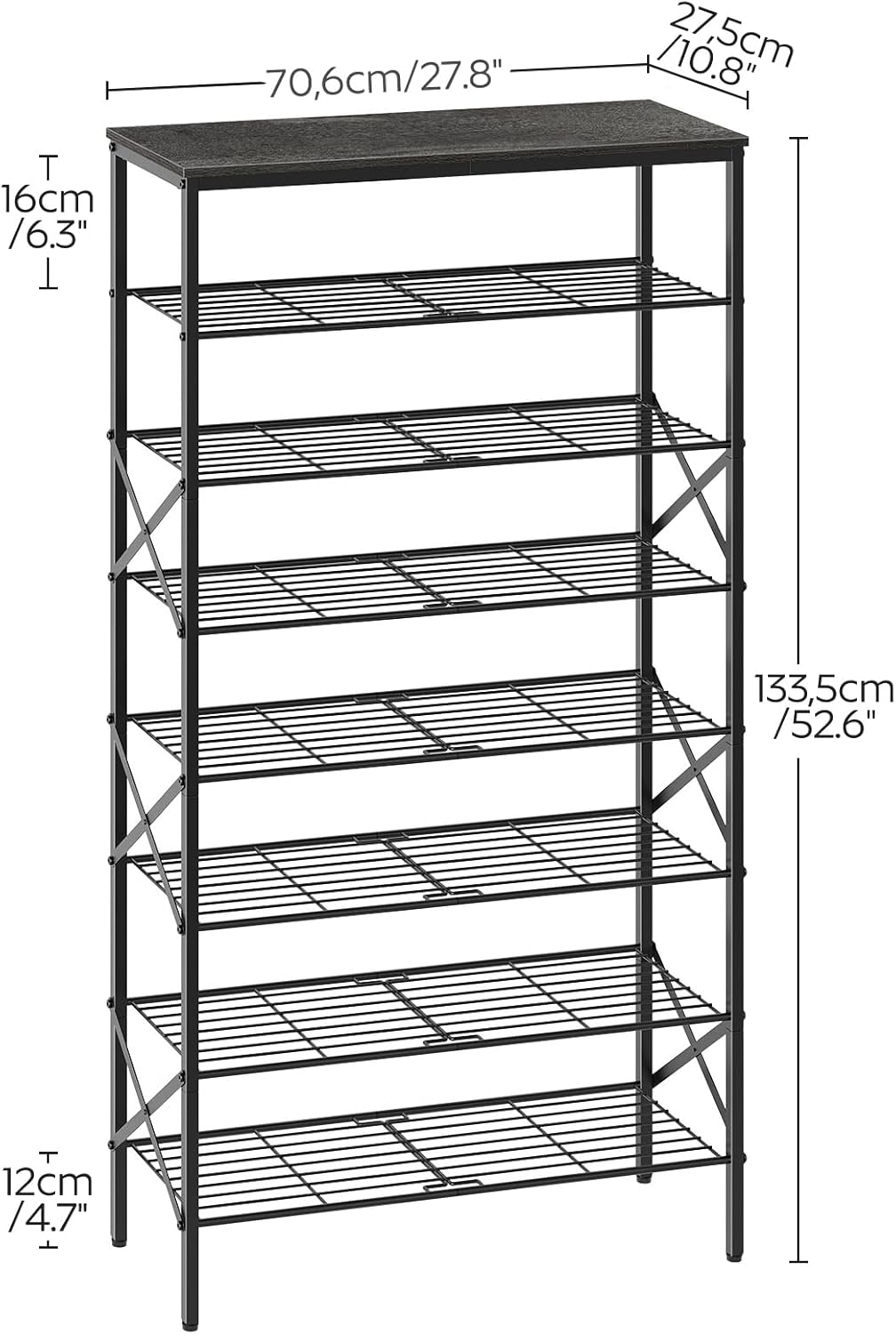 8 Tier Shoe Rack, Large Capacity Shoe Storage Organizer Holds 32 Pairs, Durable and Stable, for Entryway, Hallway, Closet, Dorm Room, Charcoal and Black SS08BC