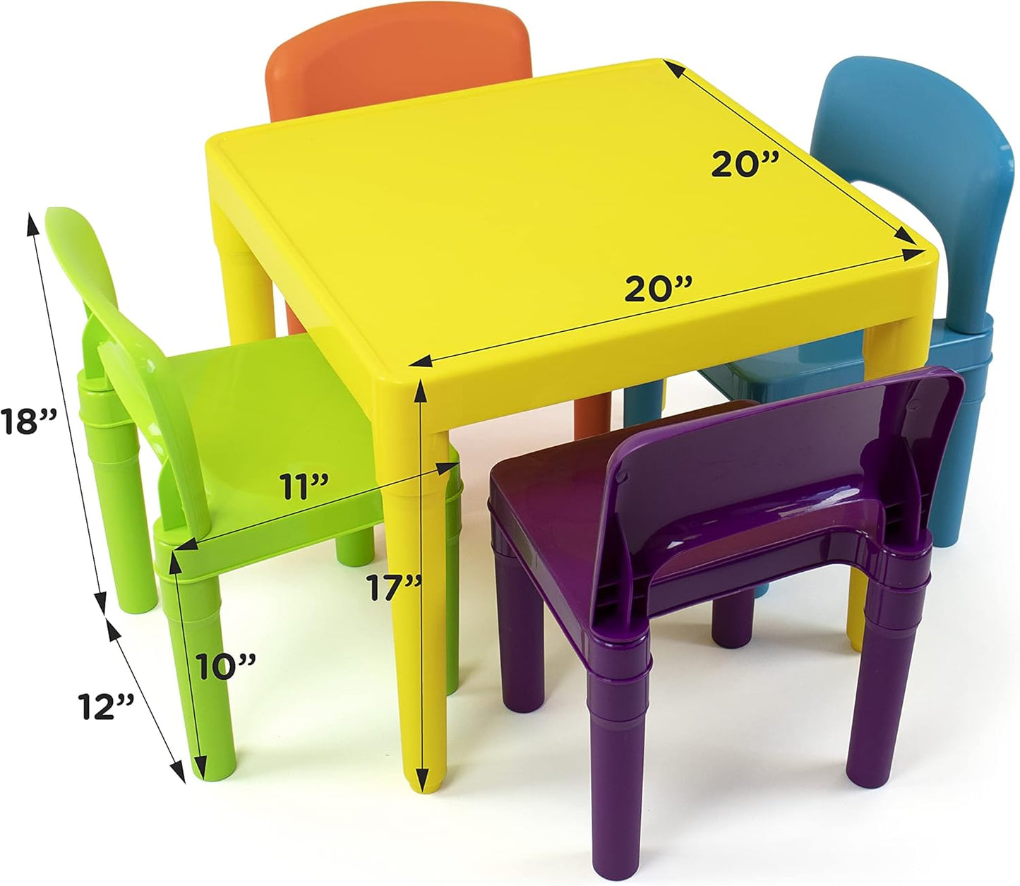 Humble Crew Kids Table and 4 Chair Set, Yellow Table with Chairs - Sturdy Toddler Activity Table for Playtime, Arts, Crafts, Reading, and More - 5-Piece Children’s Furniture for Daycare Playroom