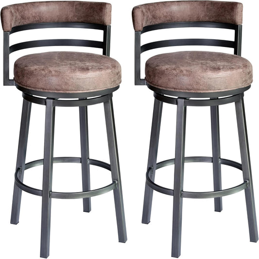 Armen Living Madrid 30" Seat Height Swivel Modern Bandero Tobacco Modern Faux Leather and Mineral Finish Bar Stool for Kitchen Island Counter, Set of 2