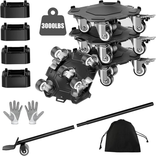 Furniture Dolly & Movers 4-Pack 3000lbs - Heavy Duty Interlocking Furniture Sliders with No Scratch Design, Safe for Hardwood Floors, for Sofa/Refrigerator/Piano Moving (Black, 7in)