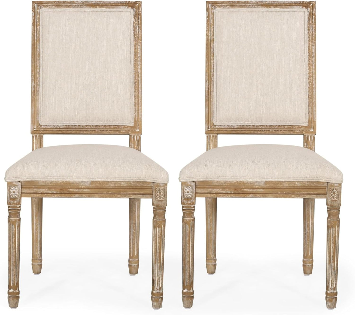 Merax Upholstered Solid Wood Dining Chairs Set of 2, French Country Style Accent Side Seating Furniture for Kitchen, Living Room, Cushioned Back, Beige