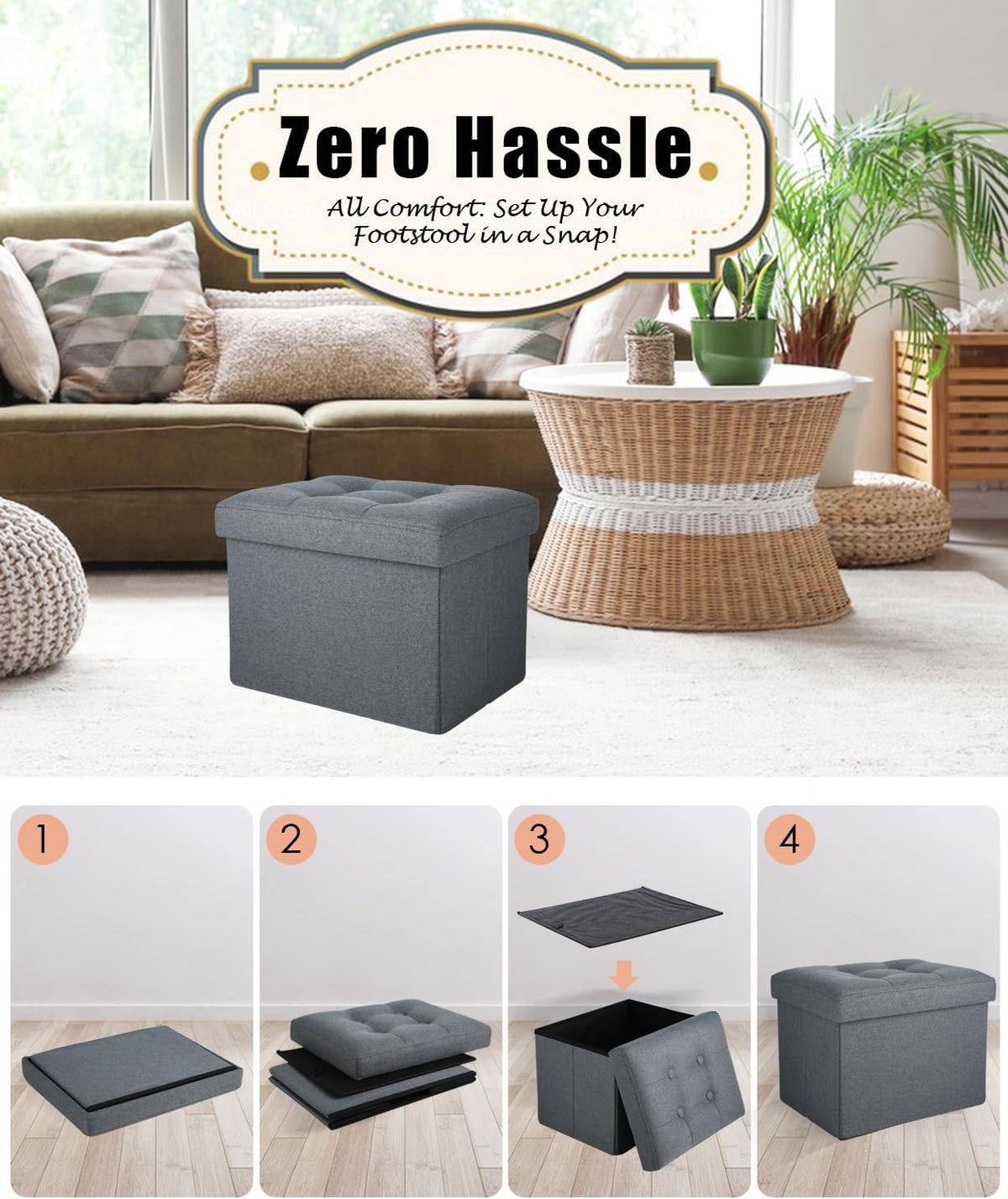 Ottoman Storage Ottoman Foot Rest Stool Foldable Bench with Storage Student Dormitory Bedroom and Entryway 16 X 12 X 12