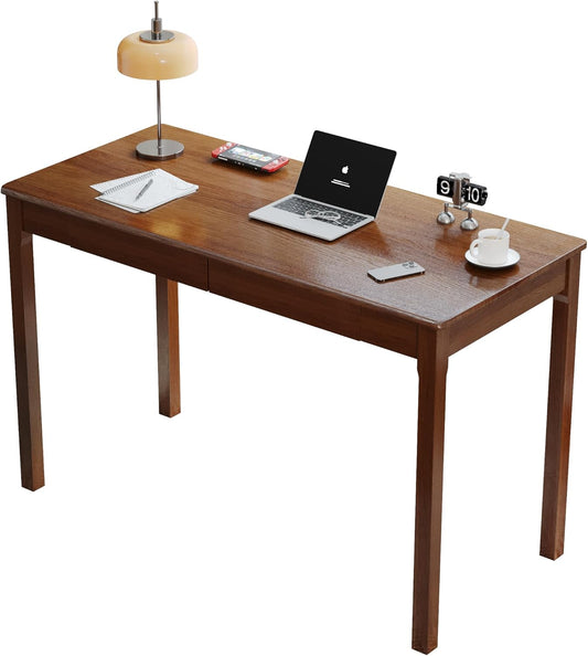 Solid Wood Desk with Drawers - 47 x 22 Inch Vintage Desks, Mid Century Modern Desks, Rubber Wood Study Table, Writing Desk with Drawers for Bedroom|Any Spaces - Walnut Color