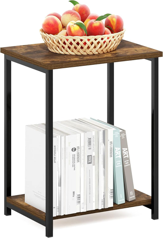 Furinno Simplistic Metal Frame End Table, 1-Pack, Amber Pine
