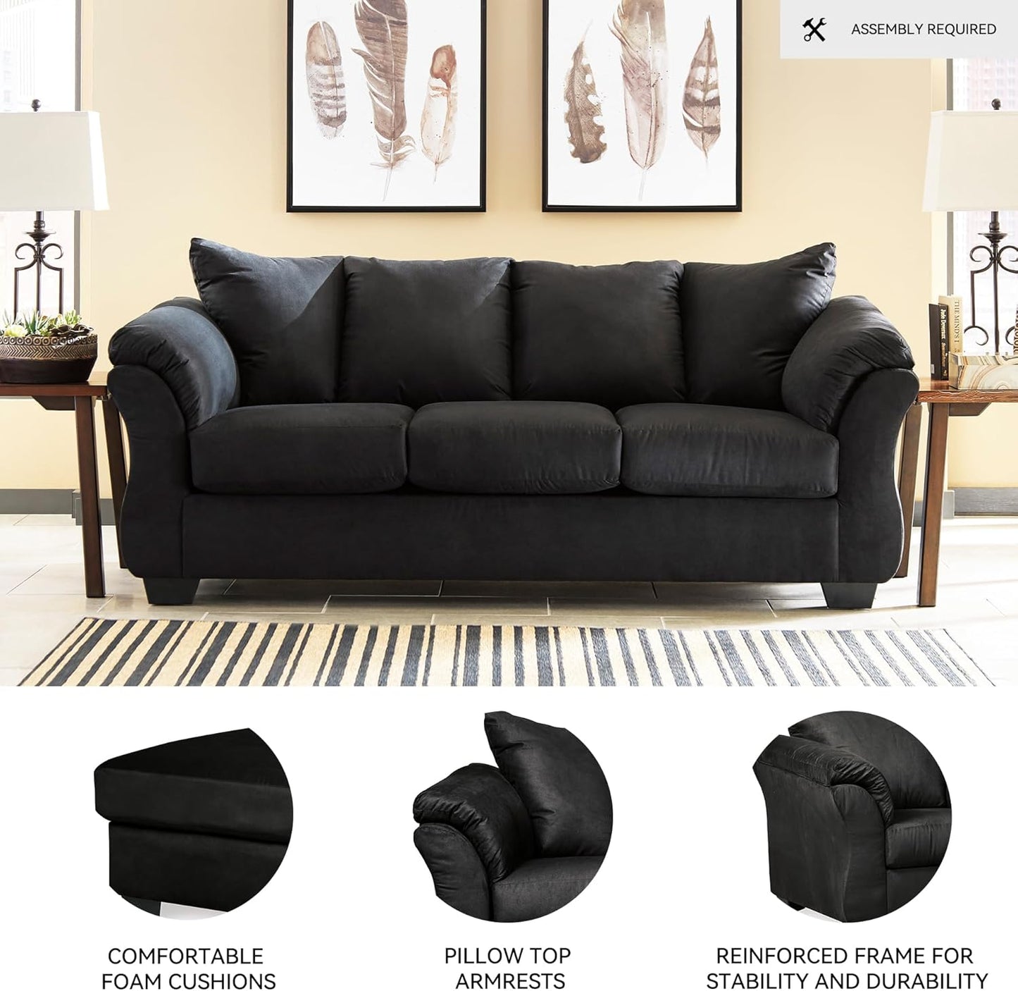 Signature Design by Ashley Darcy Classic Contemporary Sofa, Black