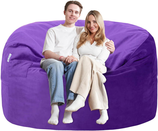 5FT Bean Bag Chair with Ultra Soft Velvet Cover Bean Bag Sofa with Memory Foam Bean Bag Chairs with Large Size Lazy Sofa for Dorm Office Living Room Bedroom Purple 5'