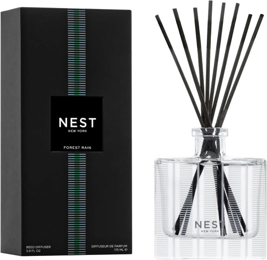 Nest New York Reed Diffuser, Forest Rain - 5.9 fl oz - Fragrance for Up to 90 Days - Reusable, Refillable Glass Holder - Includes 8 All-Natural Reed Sticks - Flame Free