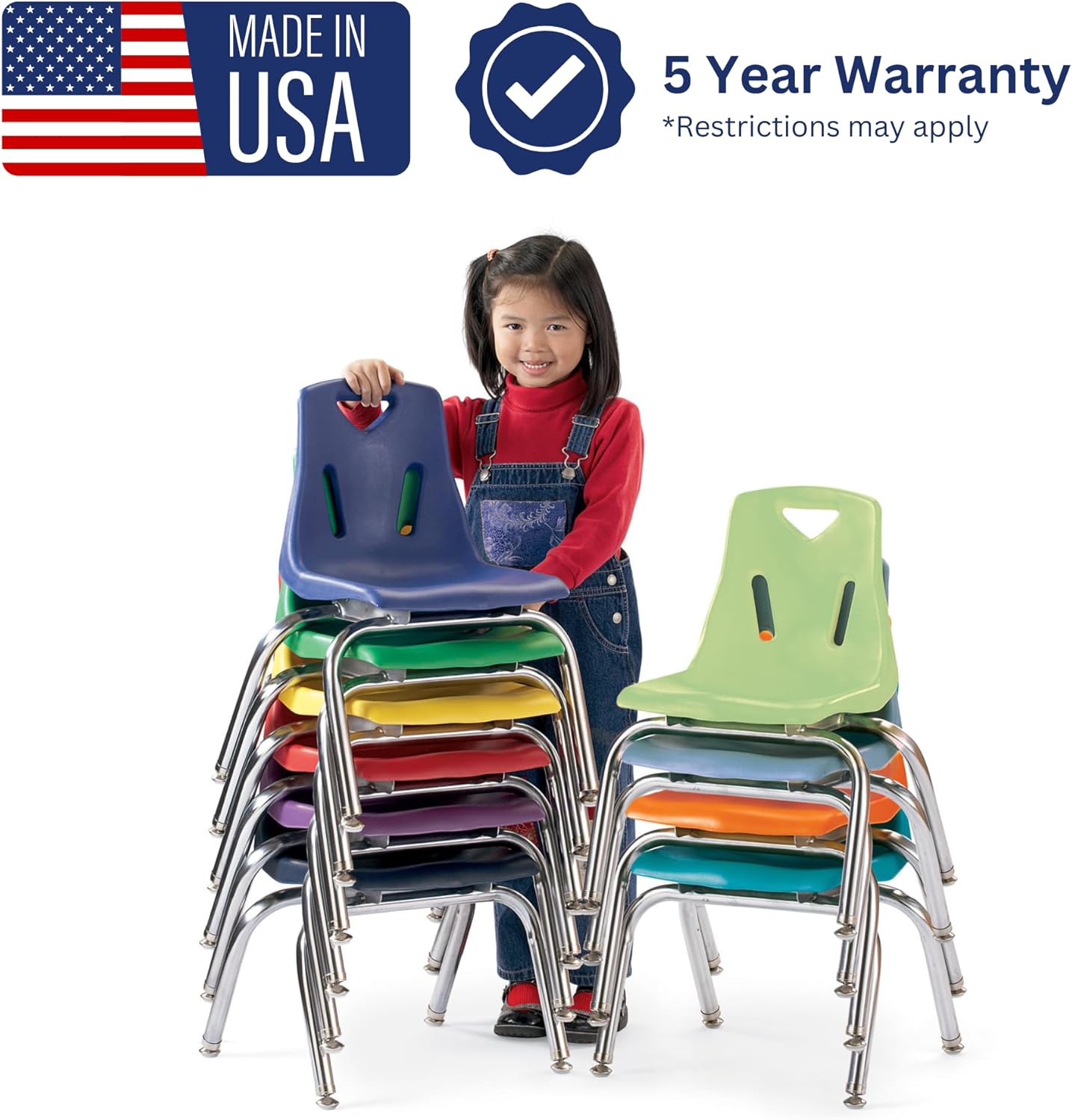 Jonti-Craft Berries 8142JC6003 Stacking Chairs with Chrome-Plated Legs, 12" Height, Blue, Pack of 6