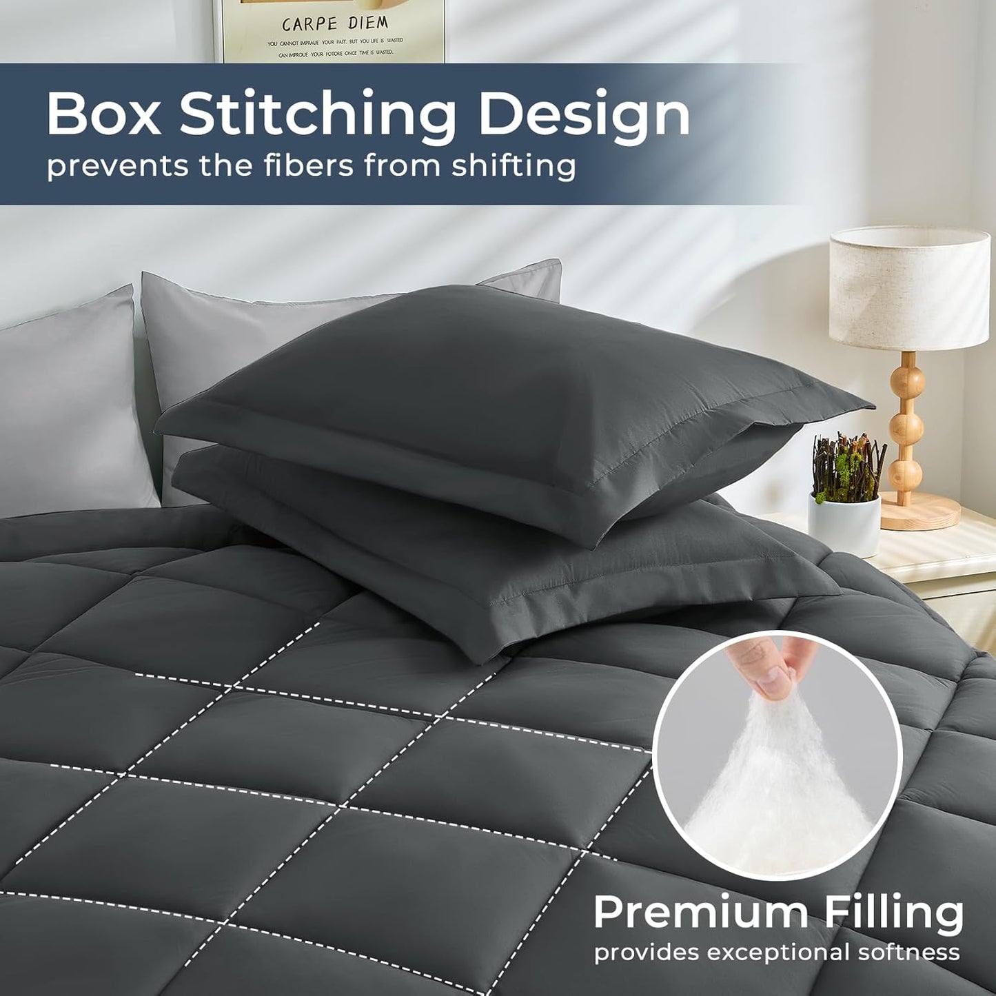 HEVUMYI Full Comforter Set - 7-Piece All Season Bed in a Bag Full, Ultra Soft Bedding Set with Comforter, Flat Sheet, Fitted Sheet, Pillowcases, Pillow Shams, Dark Grey & Light Grey