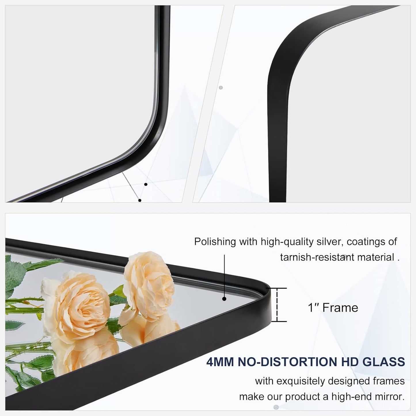 ANDY STAR Wall Mirror for Bathroom, Mirror for Wall with Black Metal Frame 22" X 30", Decorative Wall Mirrors for Living Room,Bedroom, Glass Panel Rounded Corner Hangs Horizontal Or Vertical