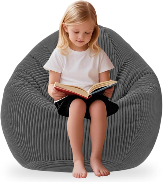 LPMOERA Bean Bag Chairs for Kids/Teen with Memory Foam Filling Bean Bag Sofa with Soft Corduroy Fabric BeanBag Chair for Living Room Bedroom College Dorm Reading Chair Dark Gray