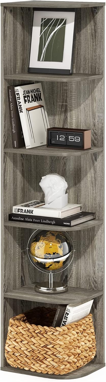 Furinno Pasir 5-Tier Corner Open Shelf Bookcase, French Oak