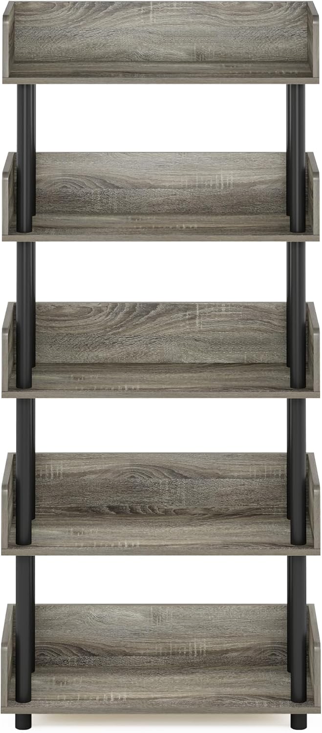 Furinno Turn-N-Tube 5-Tier Toolless Display Rack, French Oak/Black