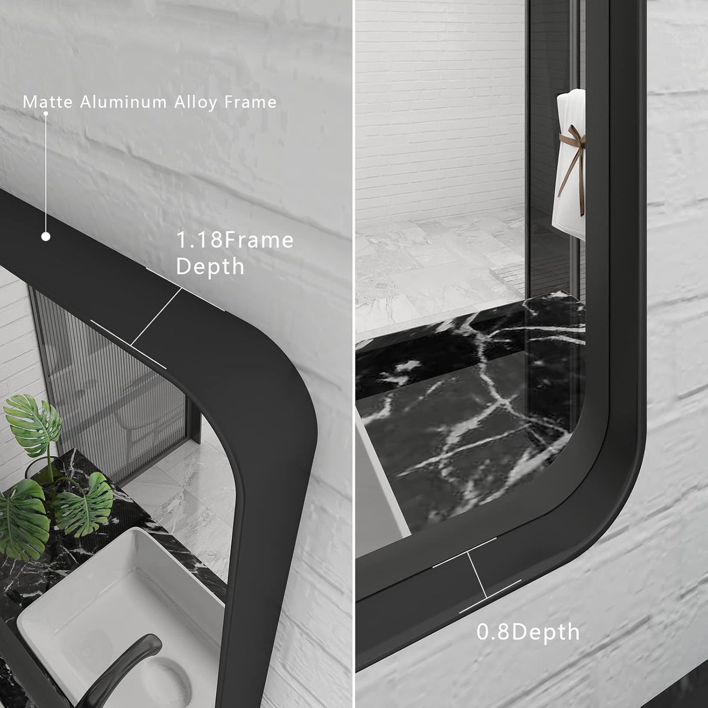 30x36 Black Matte Bathroom Mirror, Rectangle Framed Vanity Mirror for Wall, Rounded Corner, Anti-Rust, Shatterproof (Horizontally/Vertically)